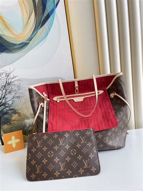 lv m41178|Neverfull MM Monogram Mid Size Cherry Red Tote .